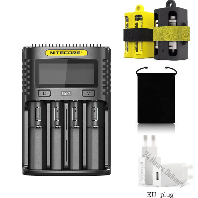 UMS4 Add Plug Kit Новинка NITECORE UMS2 UMS4 SC4 интеллектуальное зарядное устройство USB выход 3A для LiFePO4 литий-ионный Ni-MH NiCd 10440 10440 10500 18650 - Цвет: UMS4 Add Plug Kit