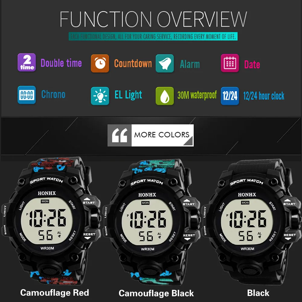 

New Mens Watches Fashion Waterproof Children Boys Digital LED Sports Watch Kids Alarm Date Watch Gift Dropshipping