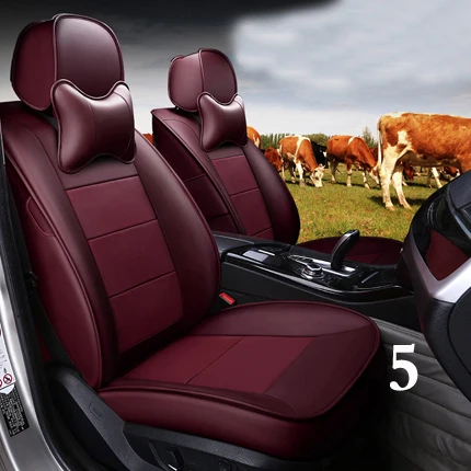 red wine for 5 seat Чехлы для сидений автомобиля из воловьей кожи, комплекты для Toyota Land Cruiser Prado, чехлы для сидений, Аксессуары для автомобилей, полный комплект, черный цвет - Название цвета: red wine for 5 seat