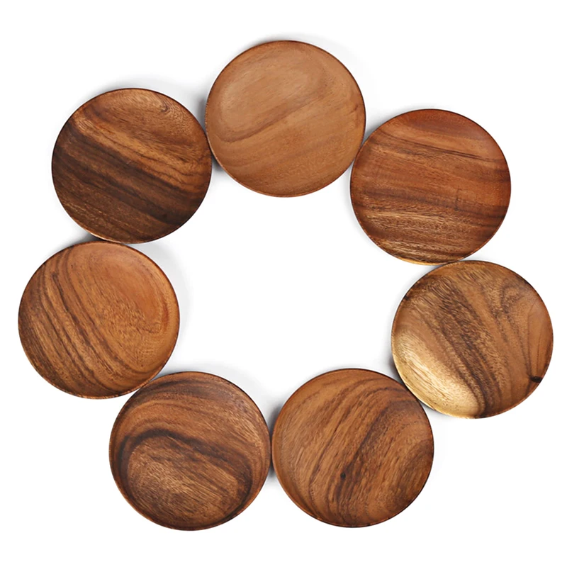 2pcs круглые деревянные тарелки Вуд круглых пластин Малый Закусочная лоток суши