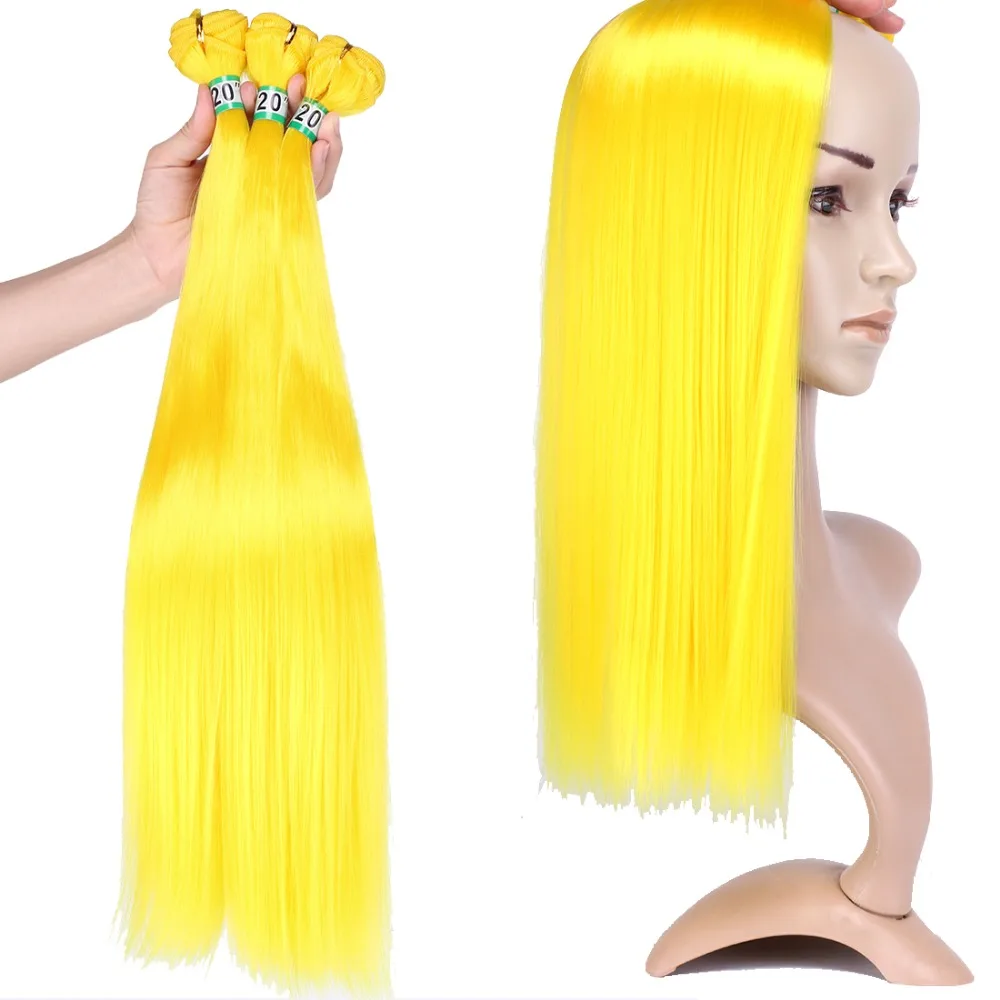 

22 inch 3pcs/pack RED Straight Synthetic Hair extension Pink purple yellow fiber Weave Hair Bundles Hair Product