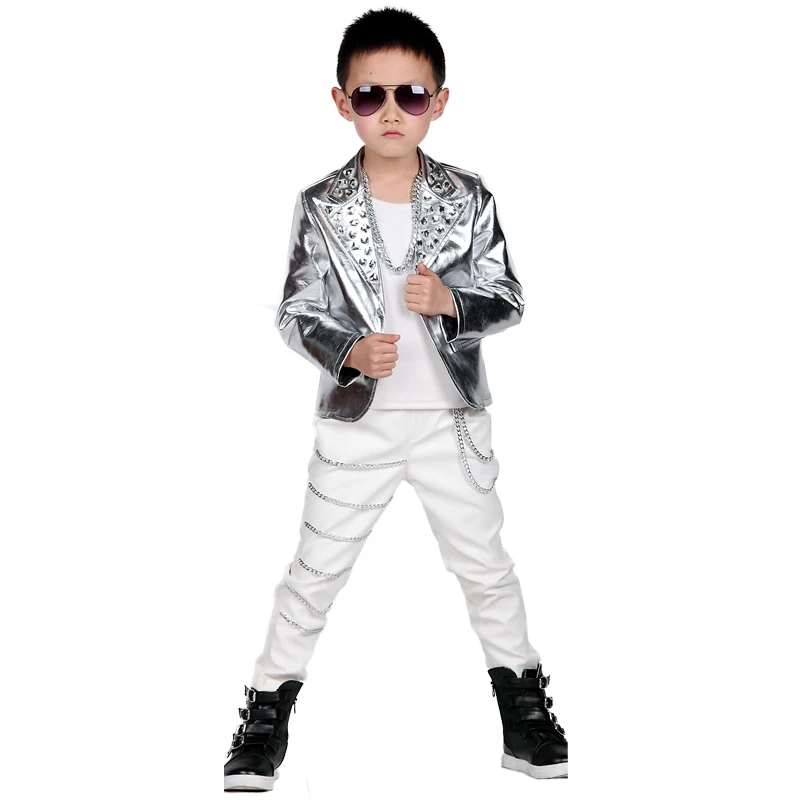 La maxpa модные Для маленьких мальчиков детские кожаные пиджаки тонкий заклепки