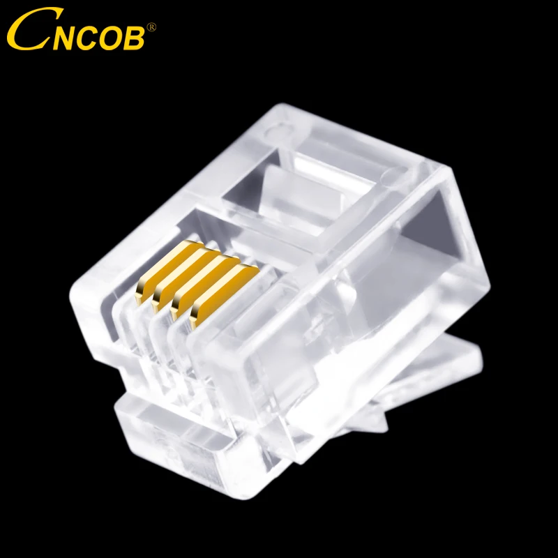 Модульные вилки CNCOB 100 шт. Cat3 RJ11 6P4C 4 провода кабель для телефона кристальная