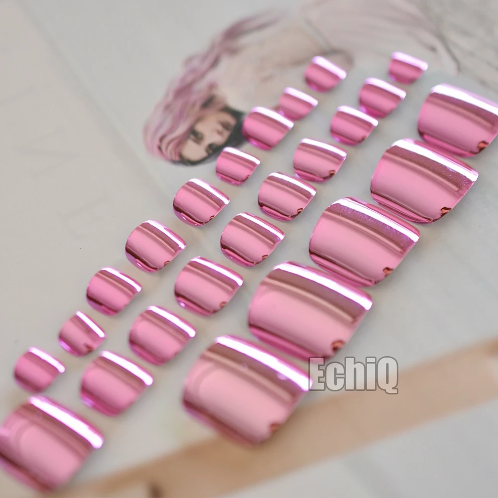 rose red toes Розовый, красный, накладные ногти, розовые, зеркальные, блестящие, акриловые, для украшения ногтей, 24 шт/комплект N14 - Цвет: rose red toes