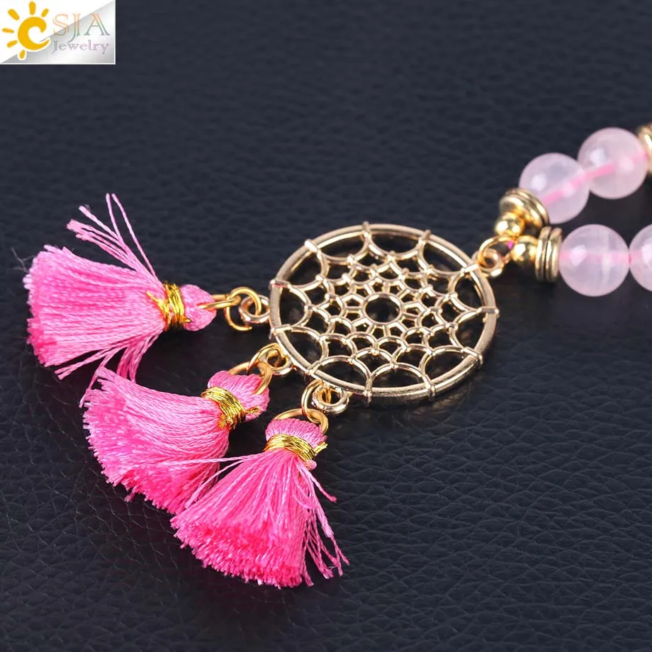 CSJA Japamala 108 Mala Beads 8 мм браслет из натурального камня Ловец снов кисточка Шарм