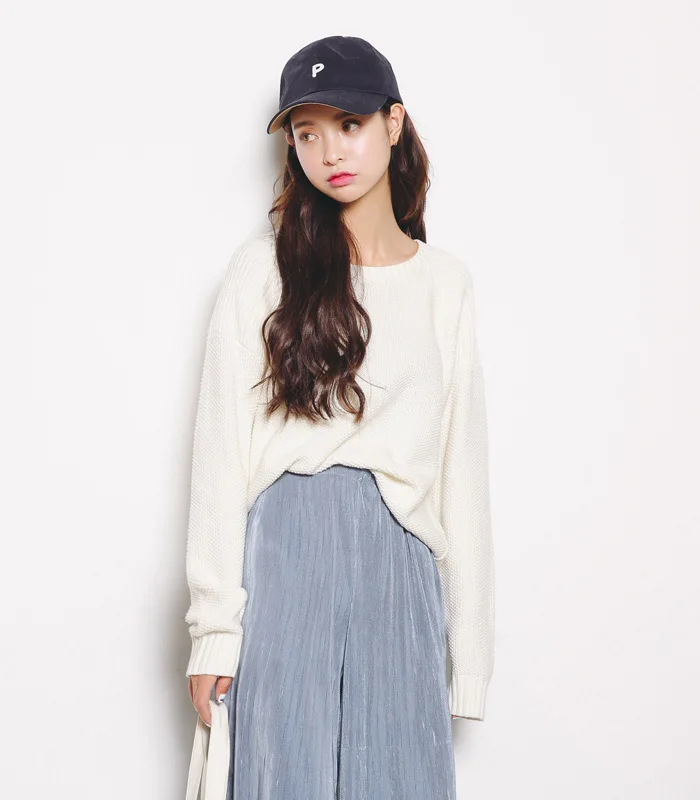 На осень-зиму с длинным рукавом Твердые вязаный свитер в Корейском стиле