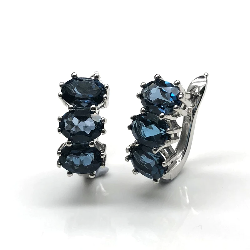 london blue earrings Натуральный Лондон Голубой топаз драгоценный камень комплект ювелирных изделий простые классические кольца и серьги 925 пробы серебро для женщин подарок - Цвет камня: london blue earrings