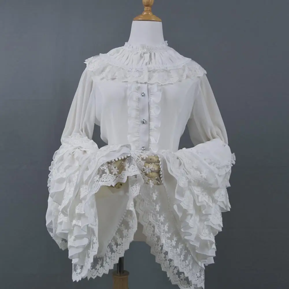 Женская винтажная блузка с длинными расклешенными рукавами кружевная принцессы