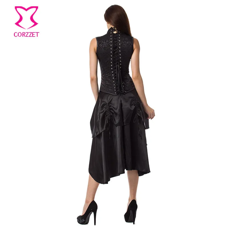 Хит продаж Черный корсет из парчи со стальными косточками корсеты под грудью и