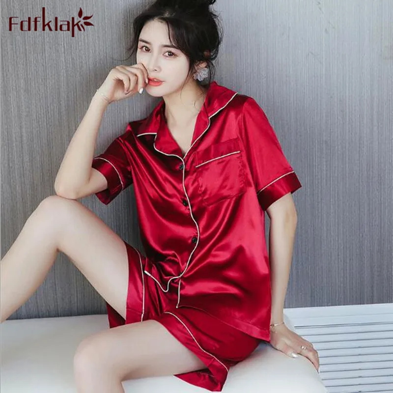 

Fdfklak New Summer pajamas for women short sleeve silk sleepwear set women's home clothes female nightwear pyjamas pijama femme