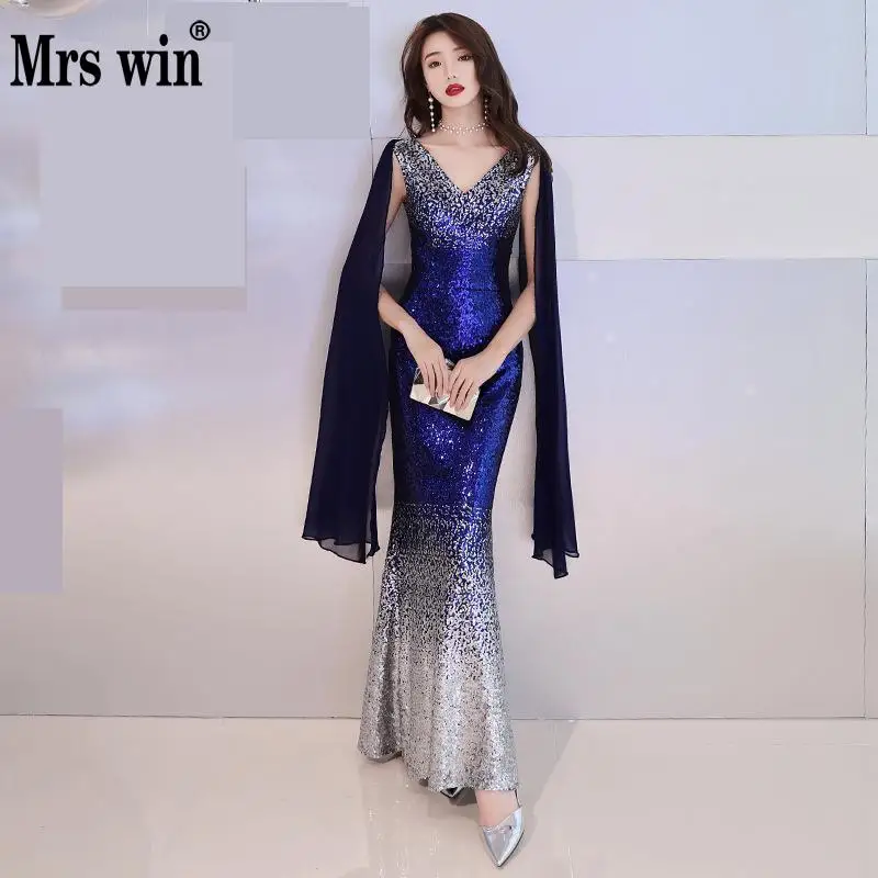 Mrs Win благородное блестящее вечернее платье с рыбьим хвостом сексуальное