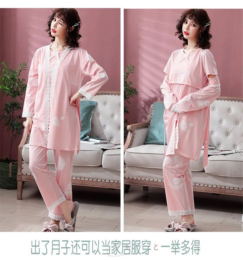 Хлопковая пижама для беременных 3 шт./компл. модная ночная рубашка кормления