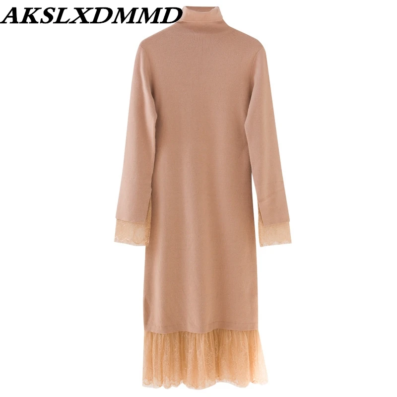 Осень-зима 2019 вязаный пуловер большого размера с высоким воротником и длинными