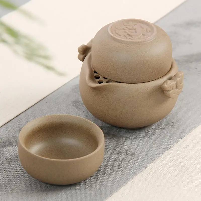 Грубая керамика ручной чайник горшок с двумя чашками керамическая чашка чайный