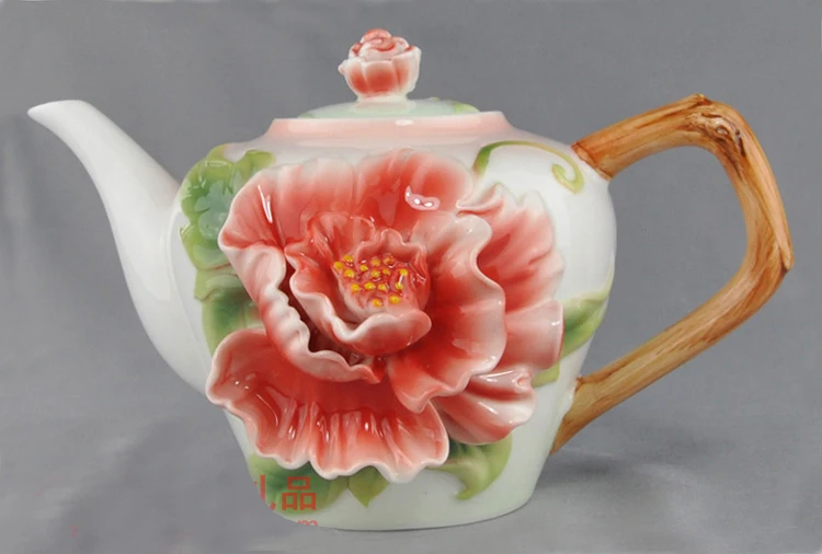 

2017 Chinese Style Teapot Peony Colored Enamel Porcelain kung fu tea pot,Chinese teaset