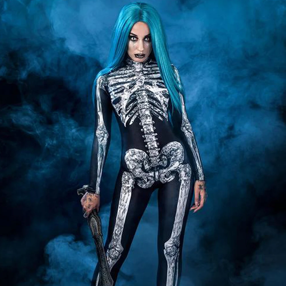 

Модные костюмы VIP на Хэллоуин для женщин, карнавальный страшный карнавальный костюм со скелетом с бриллиантами