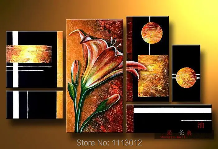 Ручная роспись высокое качество 6P абстрактный цветок картина маслом домашний