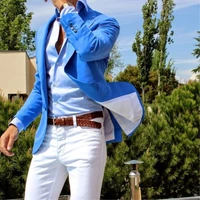 blue fashion men casual suit slim fit men grooming tuxedo suits 2 pieces male beach summer stylish suits blazer pants ternos