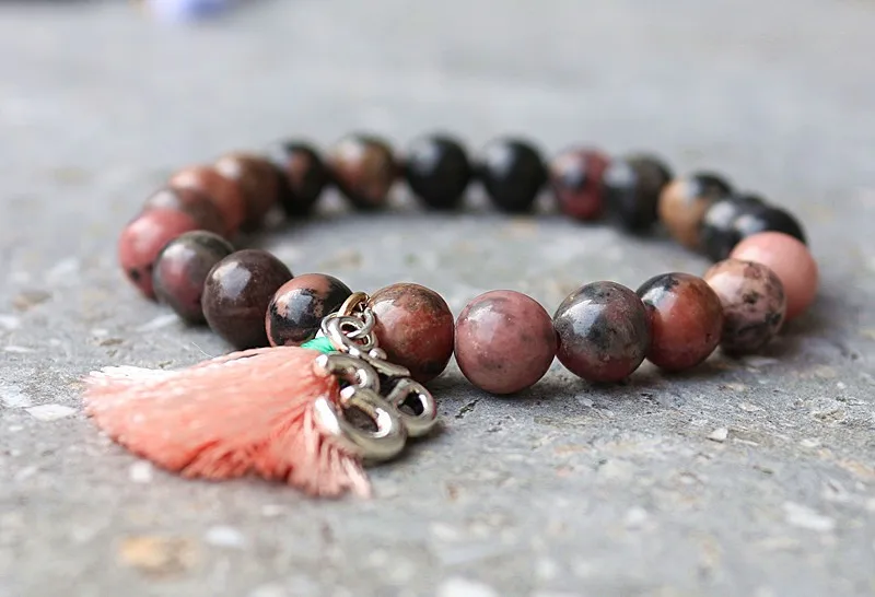 8 мм родолит с Пиритом натуральный камень Бусины кисточкой Хамса Браслеты для