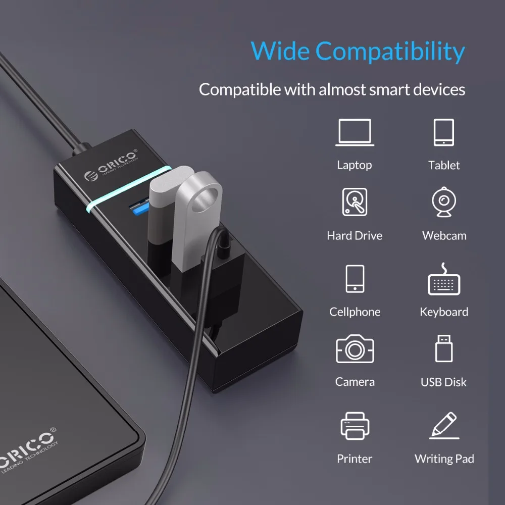 ORICO usb-хаб 4 порта USB3.0 концентратор 5 Гбит/с SuperSpeed USB2.0 Мини Настольная ступица для