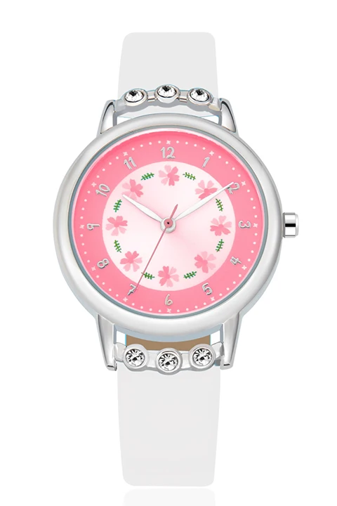 white watch Kezzi, детские часы для девочек, стразы, цветы, кожаный ремешок, наручные часы для студентов, Мультяшные кварцевые часы, montre enfant - Цвет: white watch