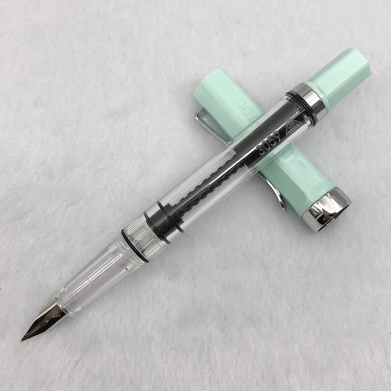 

1pc Mint Green Hollow Out Clip Fountain Pen 0.38mm 0.5mm Nib Student Transparent Writing Calligraphy Ink Pens School Supplies