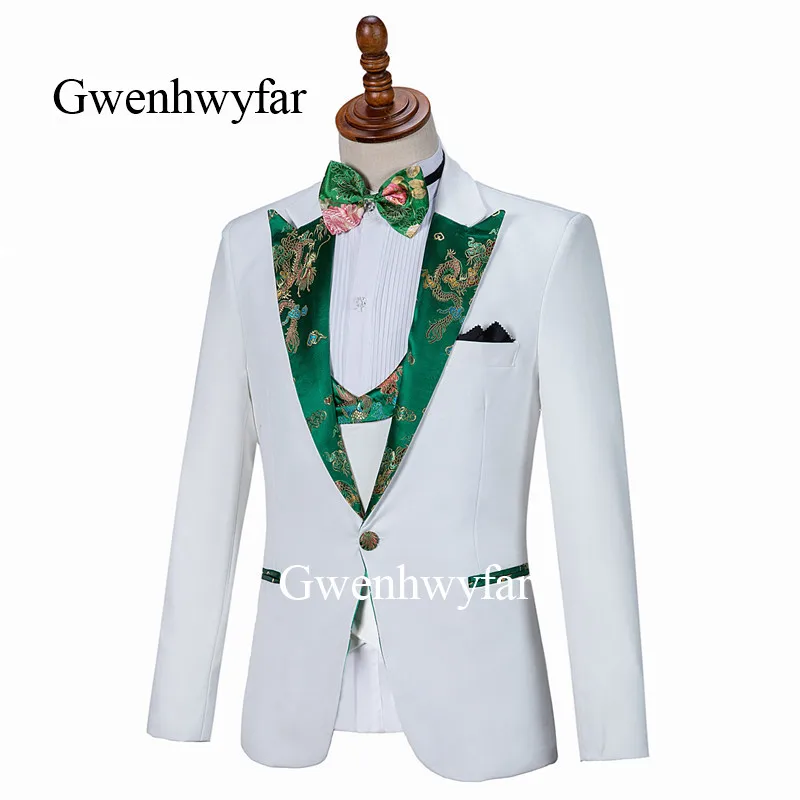 Новый дизайн белые костюмы Gwenhwyfar мужской костюм для жениха Terno облегающий с