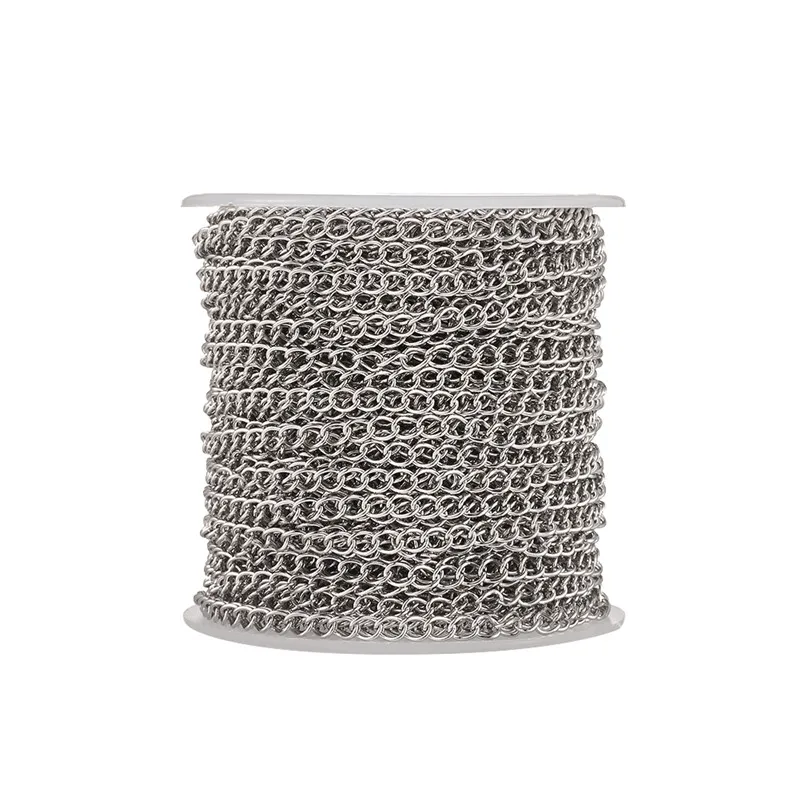 25m/roll Stainless Steel Soldered Curb Chains Twisted Chains with Spool for Jewelry Making DIY Bracelet Necklace 4x3x0.6mm