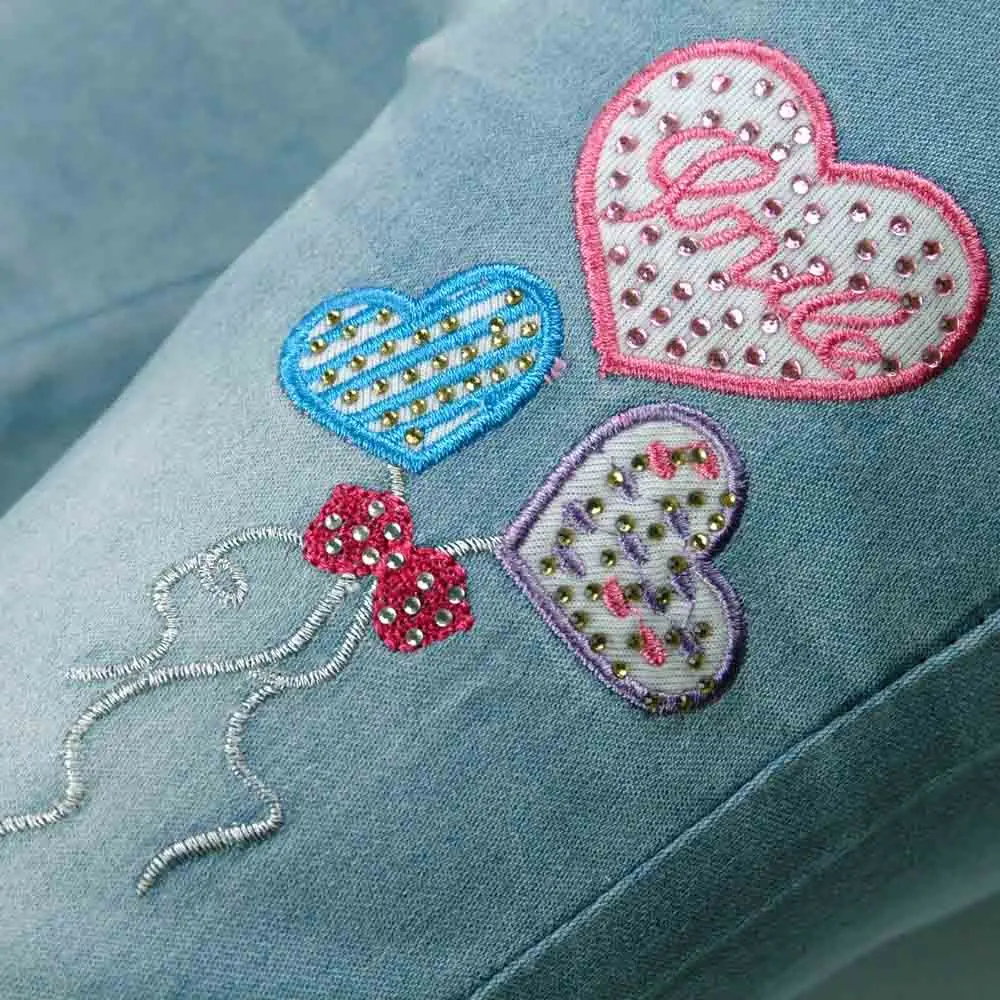 Джинсы для девушек светло голубые 24M 6Y джинсовые брюки с вышивкой милые