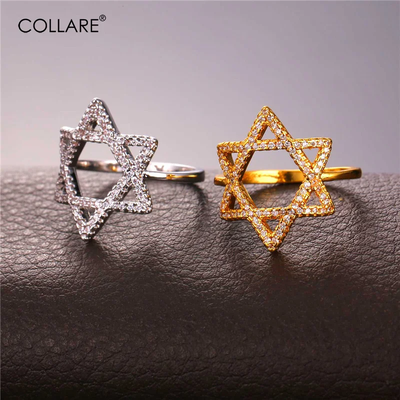 Женское кольцо с кубическим цирконием Collare Magen David Star золотое/серебряное