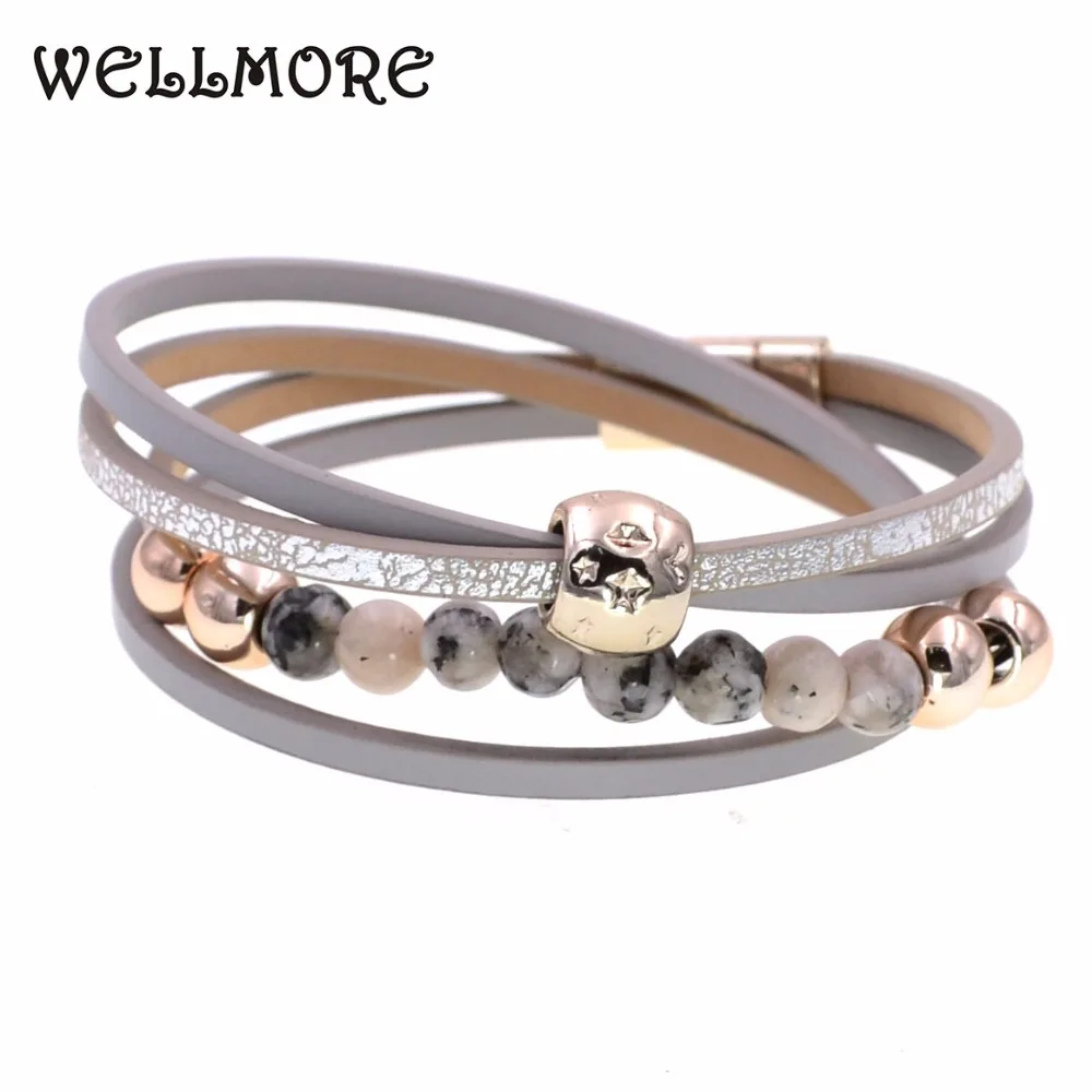 Двухслойный Кожаный Браслет WELLMORE модные ювелирные украшения браслеты из бисера