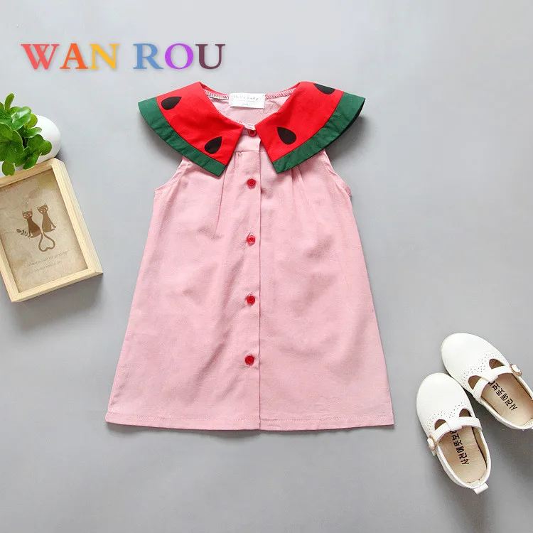 

Fashion Newborn Kids Baby Girls Toddler Infant Princess Cute Collar Watermelon Style Infant Pink Dress 1-5 Y Children Dresses