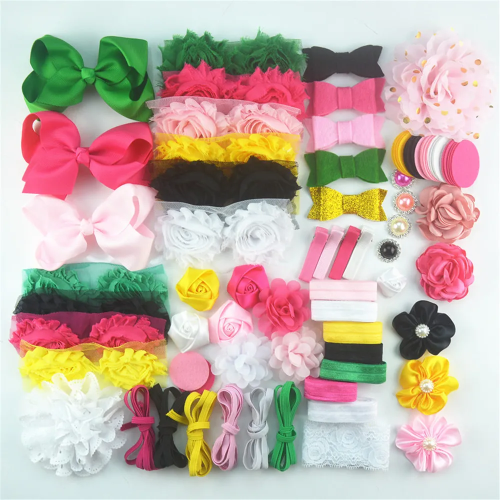 

83 pcs/lot Christmas DIY headbands kit ,shabby flower shower headband station, , shower headband kit