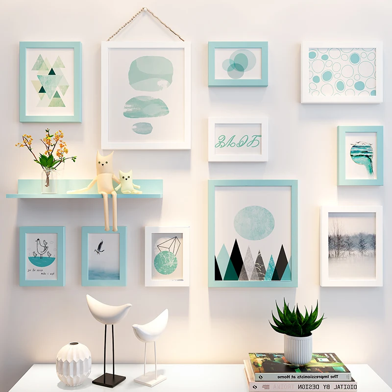 Простая деревянная настенная фоторамка 11 шт. фоторамки + полка декор для гостиной