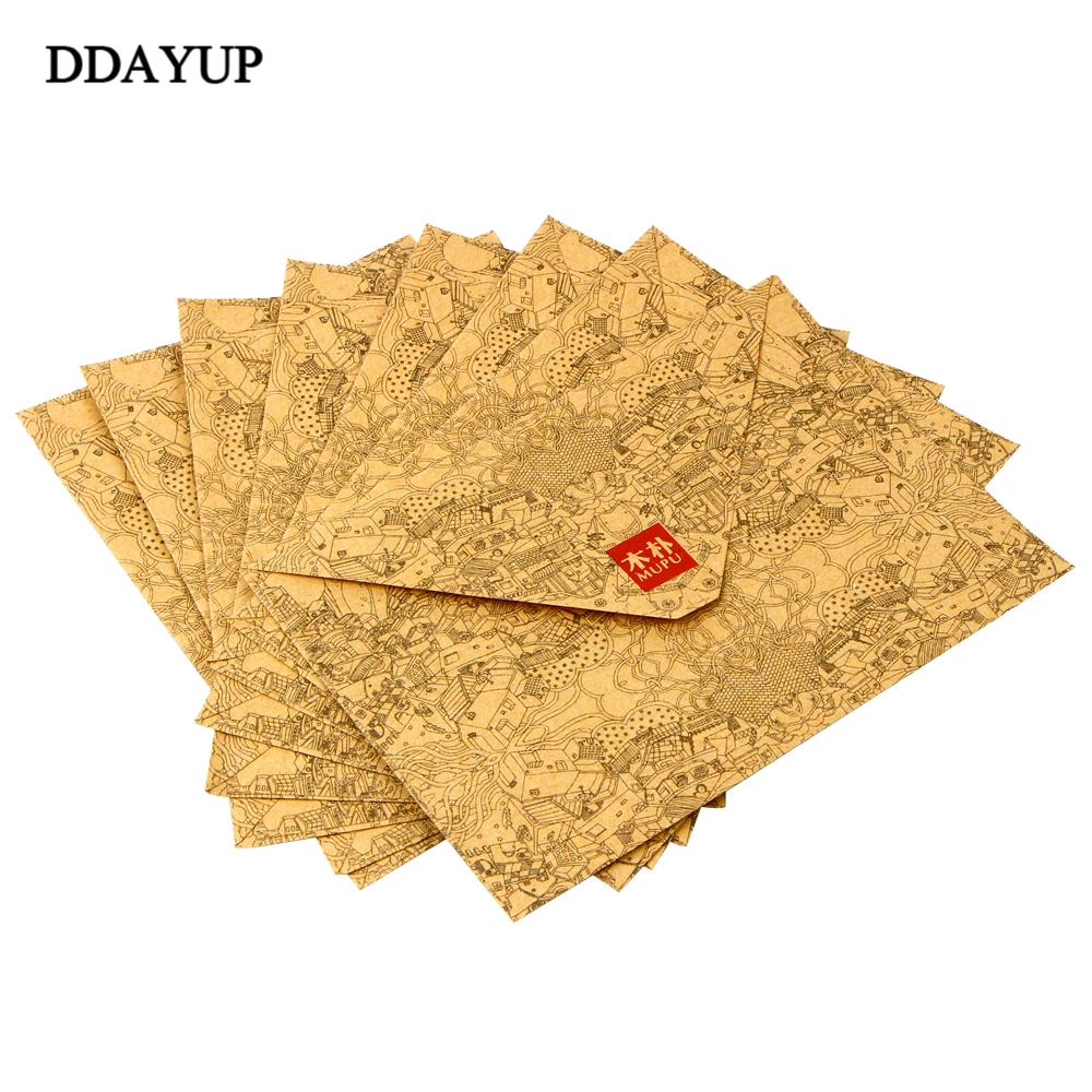 10pcs/set Classical Brown Kraft Retro Mini Paper Window Envelopes Card Style High Quality Envelope Gift | Канцтовары для офиса и