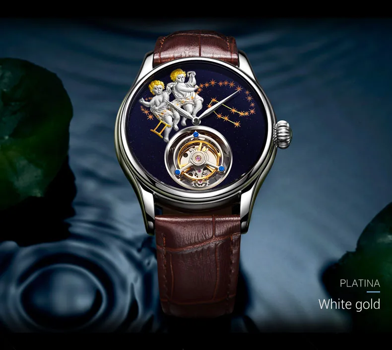 Ограниченная серия Gemini Tourbillon мужские наручные часы лучший бренд класса люкс Женские Tourbillon механические часы reloj hombre