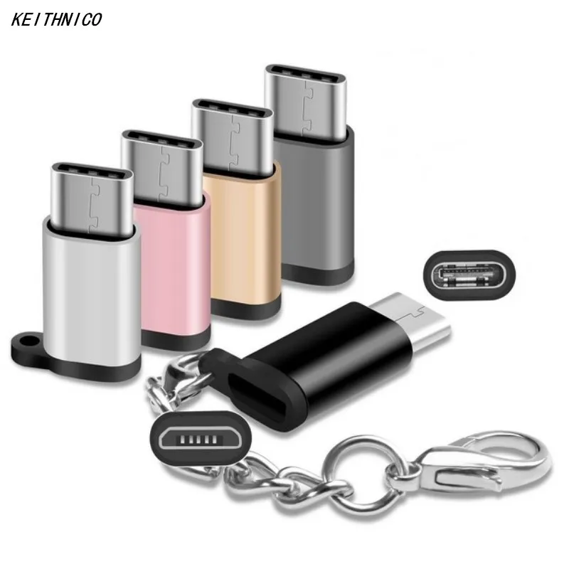 10 шт. USB Type C адаптеры штекера к микро usb разъему с брелком для синхронизации