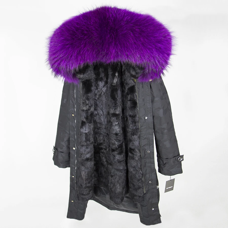 black Camouflage 9 OFTBUY,, пальто с натуральным мехом, X-long, Камуфляжная парка, зимняя куртка для женщин, большой воротник из натурального меха енота, капюшон, подкладка из натурального меха норки - Цвет: black Camouflage 9