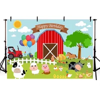 farm theme photography backdrop red barn barnyard tractor balloons animals fence garden custom photo studio background banner