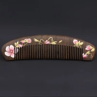 natural anti static wood comb massage wooden hand sketching flower comb hair care brush comb hairbrush gift for female adult