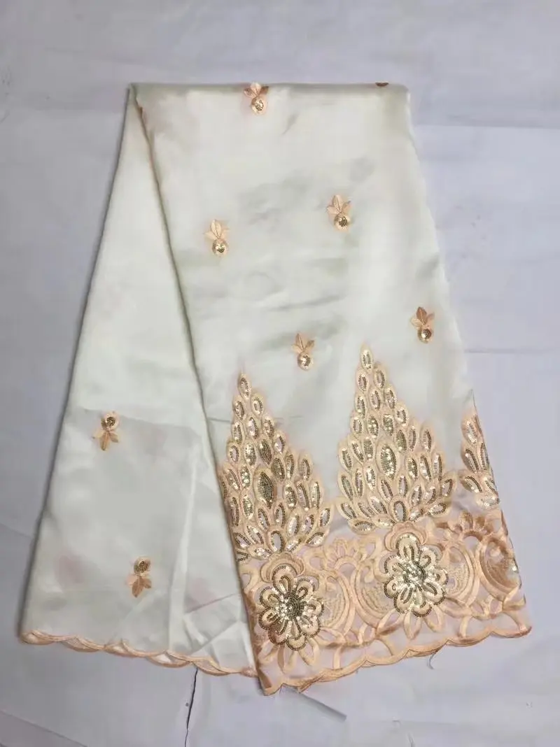 

Gold+white Sequin Fabric African George Lace High Quality Nigerian Lace Fabrics 2017 New Silk George Lace Fabric 5 Yards/Lot