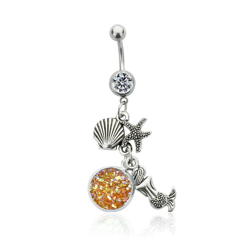 

Sexy Belly Bars for Women Belly Button Rings Belly Piercing Bohemian Crystal Mermaid Body Jewelry Navel Piercing Rings