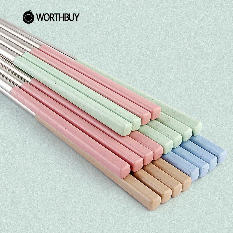 WORTHBUY набор китайских палочек для еды из нержавеющей стали 304 палочки с ручкой