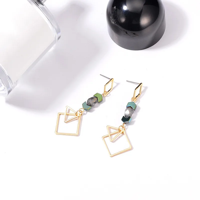 NJ Handmade Original Jewelry Retro Hollow Geometric Triangle Crystal Drop Earrings for women Free Shipping | Украшения и