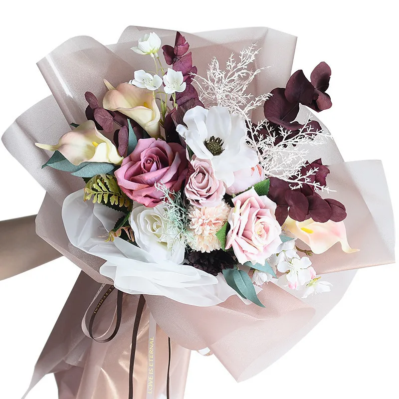 Упаковка для упаковки золотых листьев и цветов Блестящий букет из бумаги