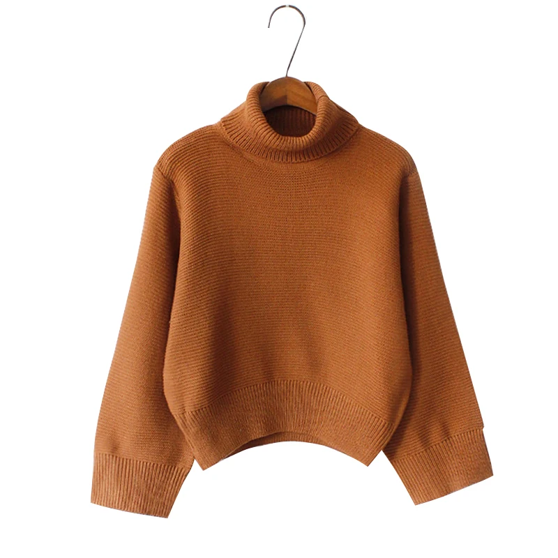 Для женщин Сплошной водолазка цвета хаки короткий пуловер свитер 2018 осень-зима