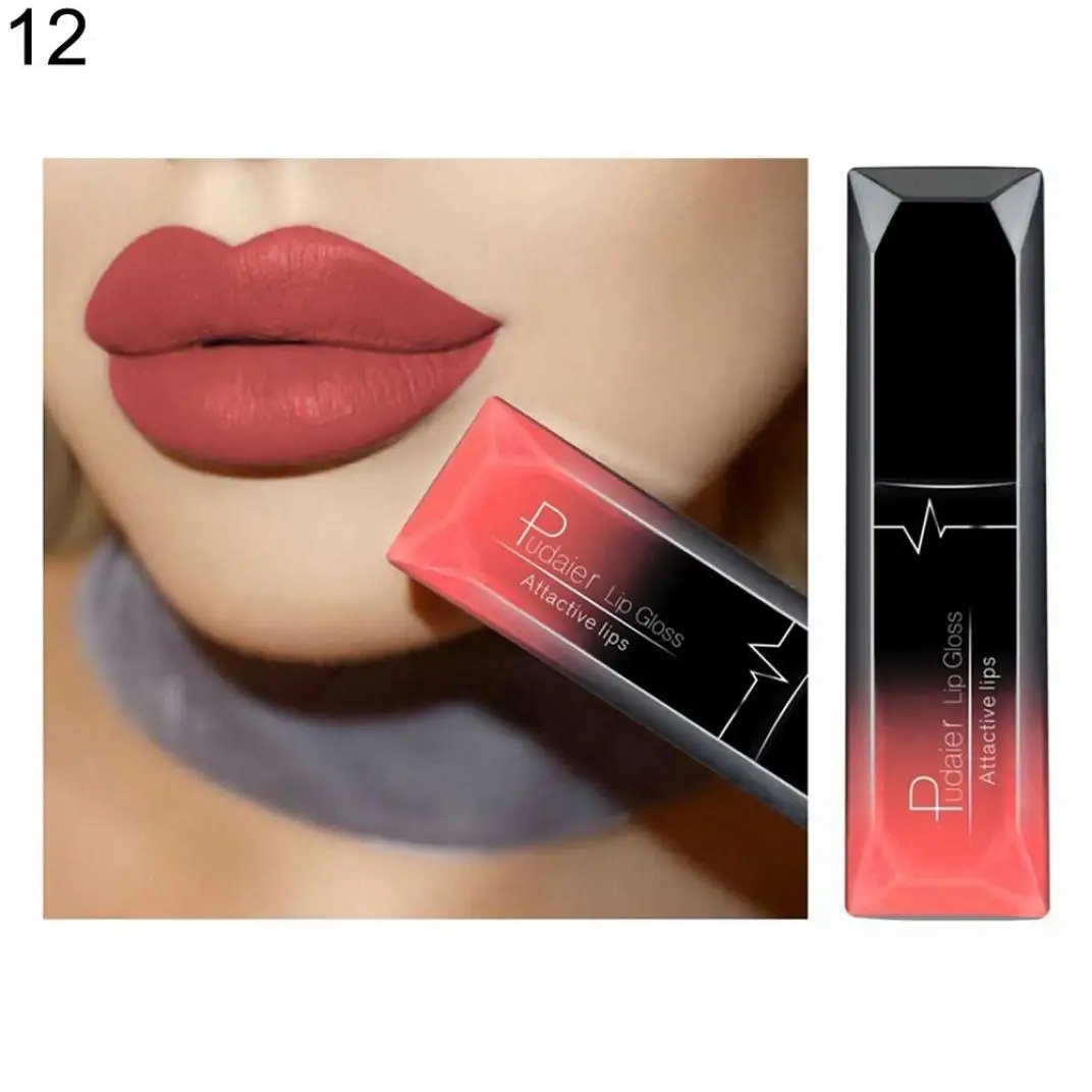 Для губ Глянцевая Жидкость Помада Matte Lip Gloss Для женщин пикантные Красота Косметическая длительное полный Размеры увлажняющий - Цвет: 12