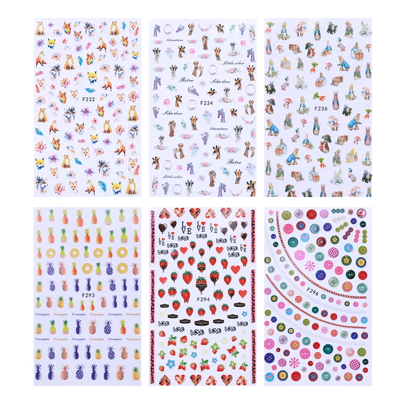 1 Sheet 3D Nail Sticker Deer Fruits Rabbit Carrot Strawberry Art Transfer Decoration | Красота и здоровье