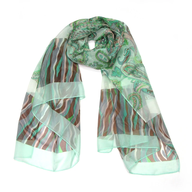 Шелковый шарф женский хиджаб летний Пейсли зеленая шаль из вискозы тонкий