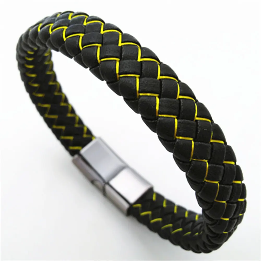 Плетеные черные и синие кожаные браслеты ручной работы в стиле панк для мужчин